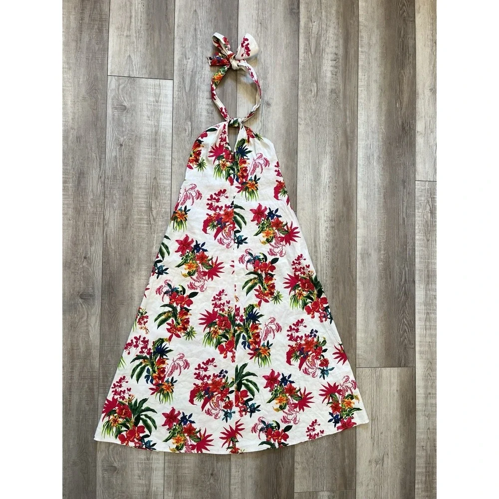 INC International Concepts Dress Linen Bouquet Floral Halter Tie‎ Maxi PS Resort